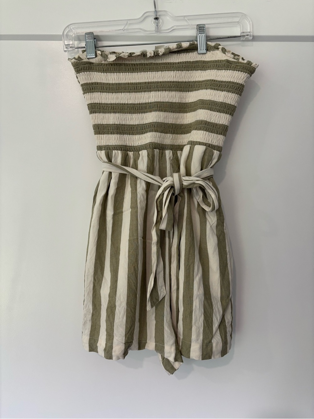 American Eagle Olive and Ivory Stripe Strapless Romper XS